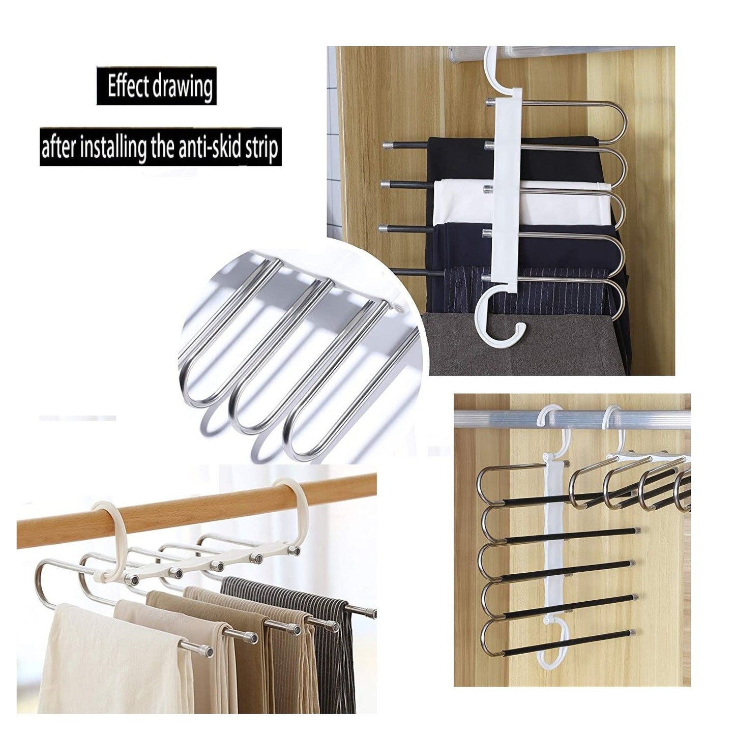 2 Pack Adjustable Multi-Layer 5 in 1 Pants Hanger for Wardrobe and Home Storage (White) Tristar Online