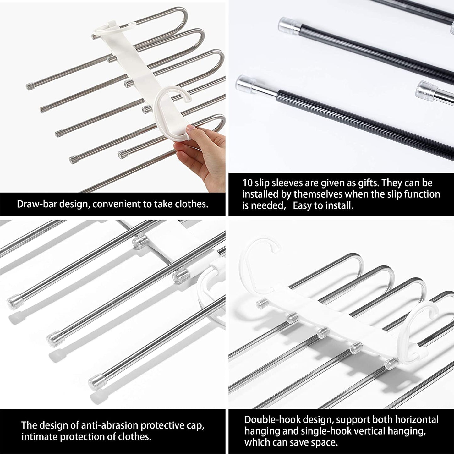 2 Pack Adjustable Multi-Layer 5 in 1 Pants Hanger for Wardrobe and Home Storage (White) Tristar Online
