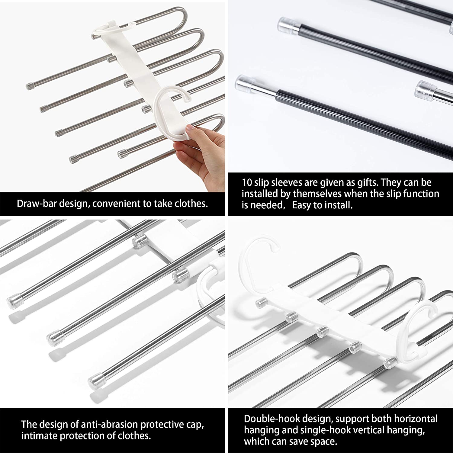 2 Pack Adjustable Multi-Layer 5 in 1 Pants Hanger for Wardrobe and Home Storage (White) Tristar Online