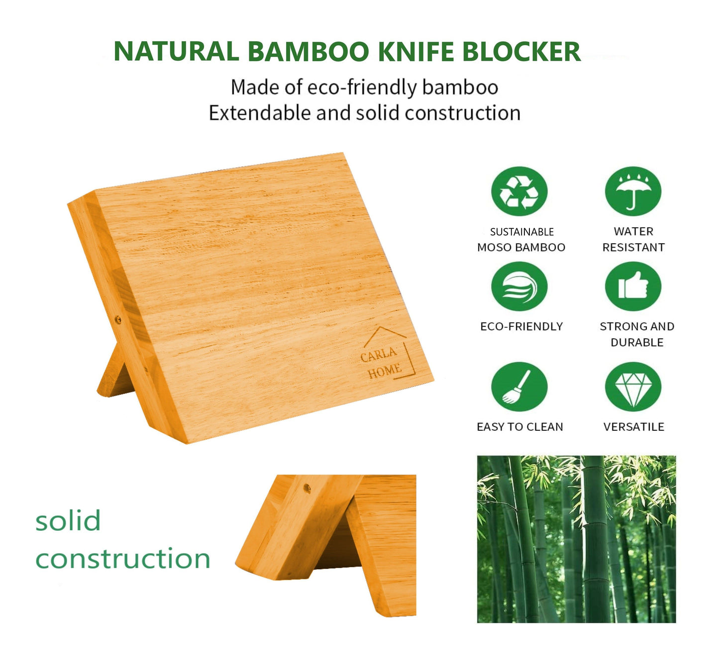 Natural Bamboo Magnetic Knife Block Holder with Strong Magnets for Home Kitchen Storage & Organisation Tristar Online