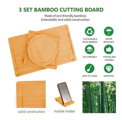 3 Pieces Bamboo Cutting Board with Juice Groove and Mobile Holder included for Home Kitchen Tristar Online