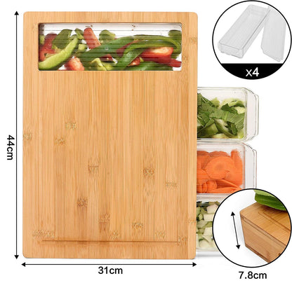 Large Bamboo Cutting Board and 4 Containers with Mobile Holder gift included for Home Kitchen Tristar Online