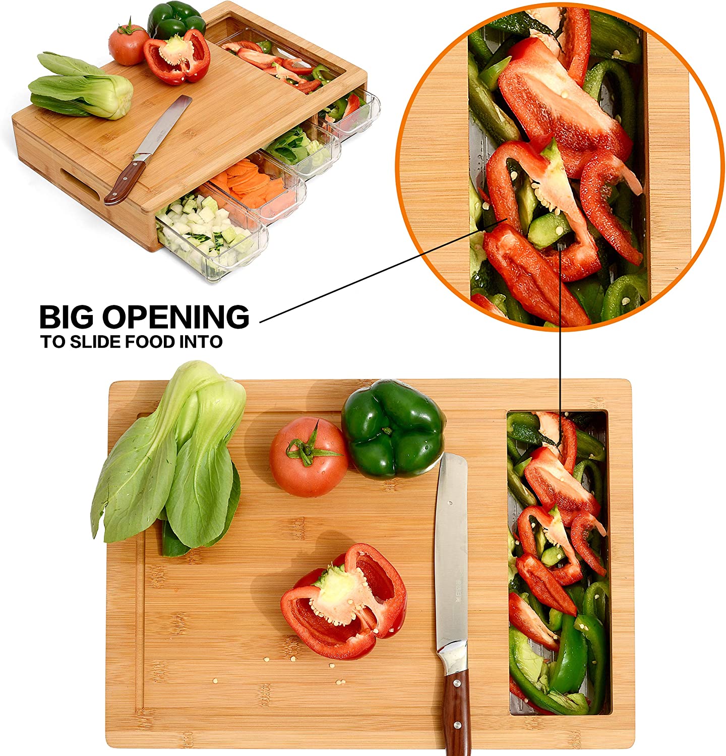 Large Bamboo Cutting Board and 4 Containers with Mobile Holder gift included for Home Kitchen Tristar Online