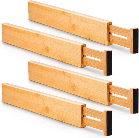 4 Pack Bamboo Adjustable Kitchen Drawer Dividers (Large, 44-55 cm) Tristar Online