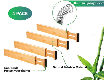 4 Pack Bamboo Adjustable Kitchen Drawer Dividers (Large, 44-55 cm) Tristar Online