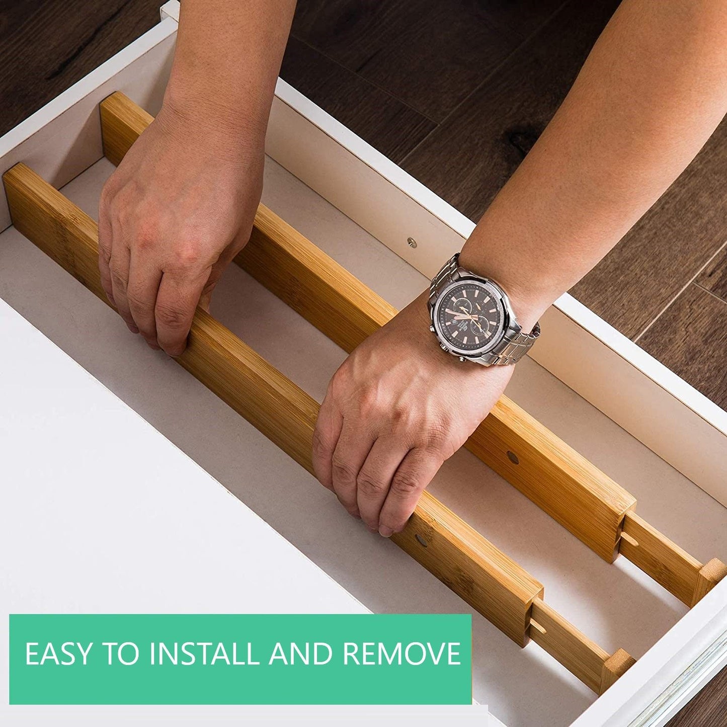 4 Pack Bamboo Adjustable Kitchen Drawer Dividers (Large, 44-55 cm) Tristar Online