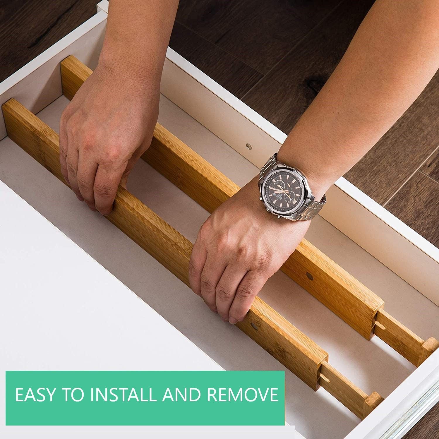 4 Pack Bamboo Adjustable Kitchen Drawer Dividers (Large, 44-55 cm) Tristar Online