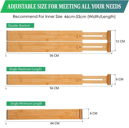 4 Pack Bamboo Adjustable Kitchen Drawer Dividers (Large, 44-55 cm) Tristar Online
