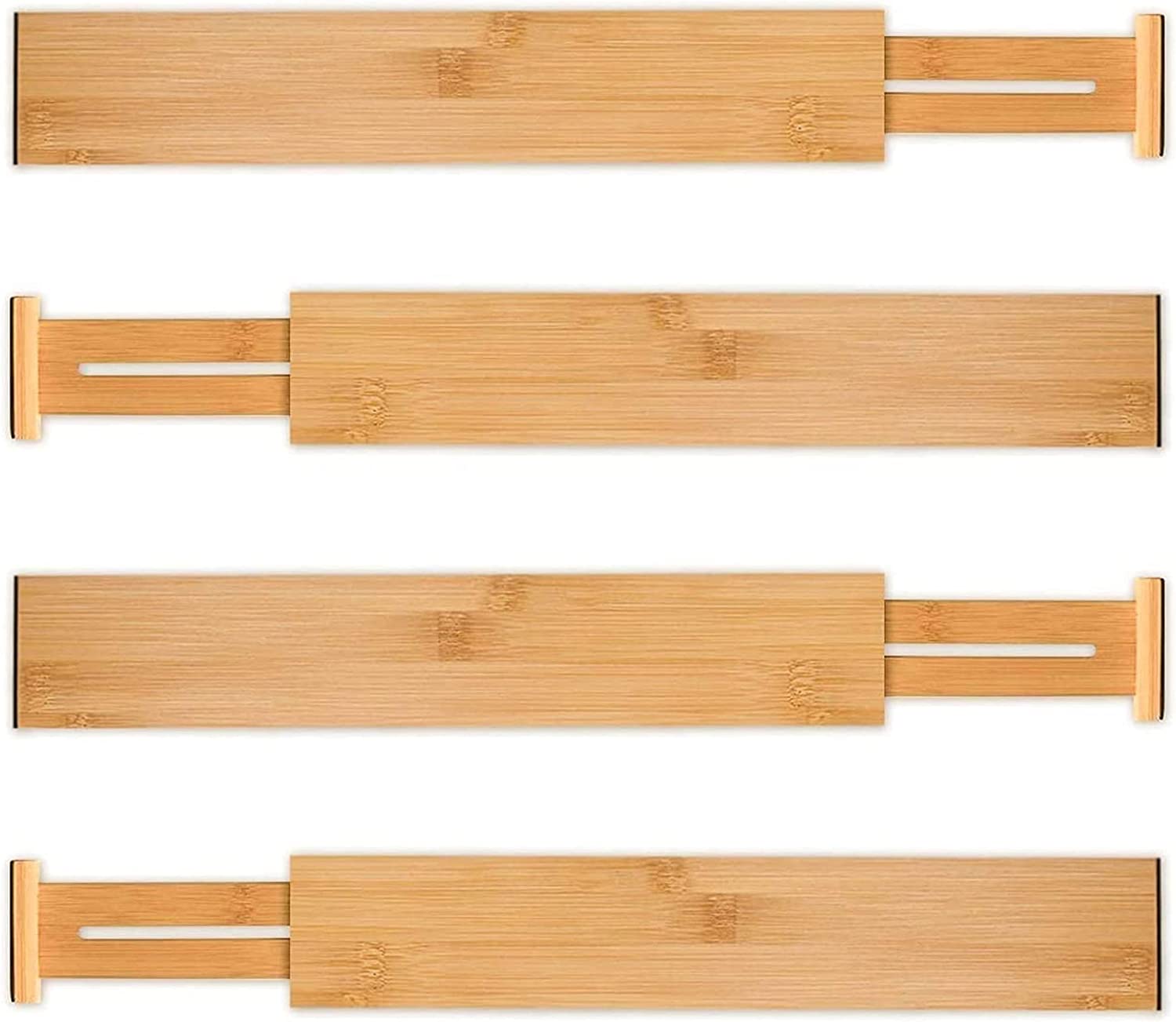 4 Pack Bamboo Adjustable Kitchen Drawer Dividers (Large, 44-55 cm) Tristar Online