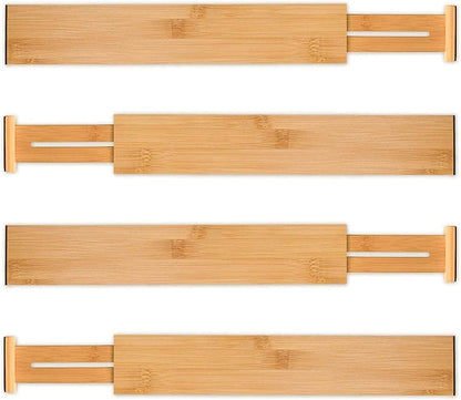 4 Pack Bamboo Adjustable Kitchen Drawer Dividers (Large, 44-55 cm) Tristar Online
