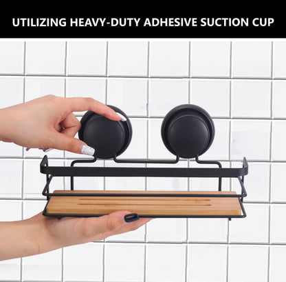 2 Pack Rectangular Bamboo Corner Shower Caddy Shelf Basket Rack with Premium Vacuum Suction Cup No-Drilling for Bathroom and Kitchen Tristar Online