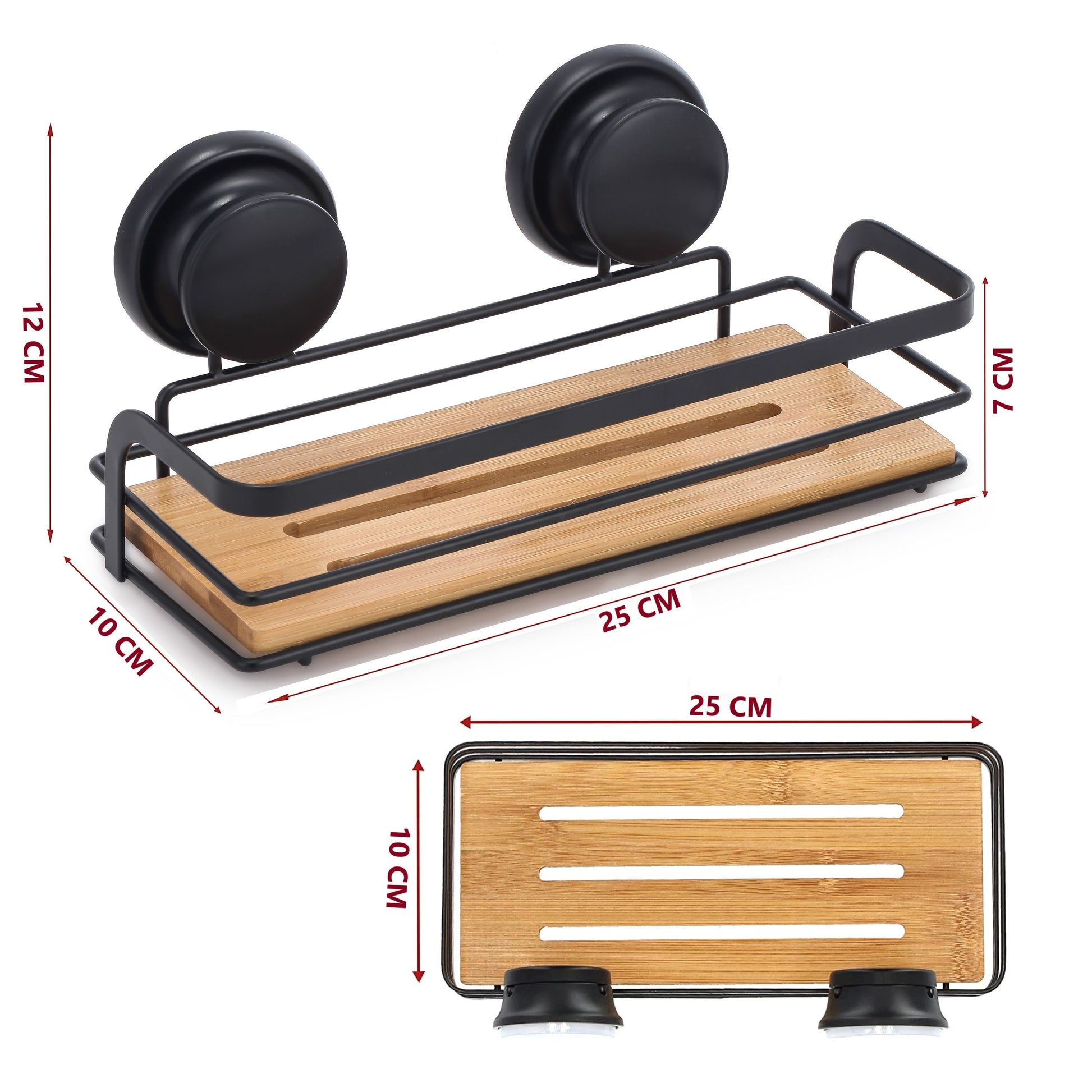 2 Pack Rectangular Bamboo Corner Shower Caddy Shelf Basket Rack with Premium Vacuum Suction Cup No-Drilling for Bathroom and Kitchen Tristar Online