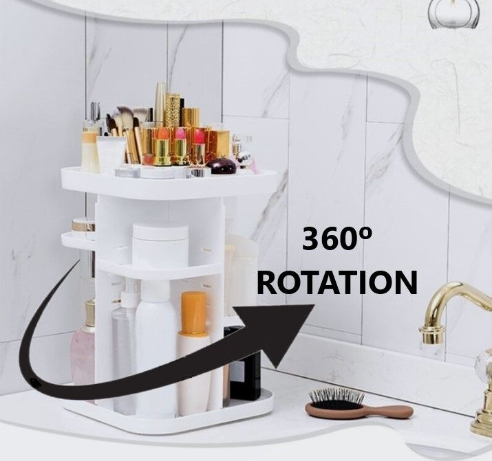 360 Rotating Large Capacity Makeup Organizer for Bedroom and Bathroom (White) Tristar Online