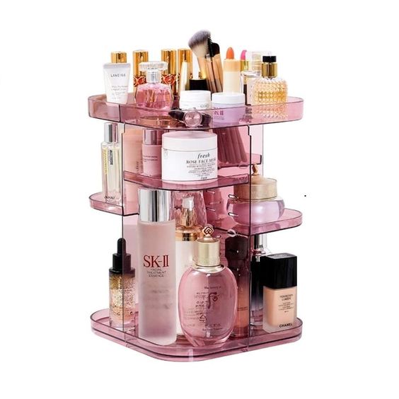 360 Rotating Large Capacity Makeup Organizer for Bedroom and Bathroom (Pink) Tristar Online