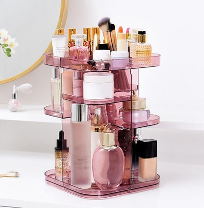 360 Rotating Large Capacity Makeup Organizer for Bedroom and Bathroom (Pink) Tristar Online