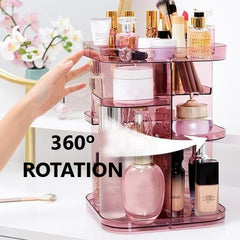 360 Rotating Large Capacity Makeup Organizer for Bedroom and Bathroom (Pink) Tristar Online