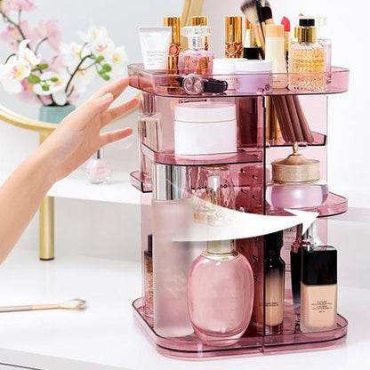 360 Rotating Large Capacity Makeup Organizer for Bedroom and Bathroom (Pink) Tristar Online