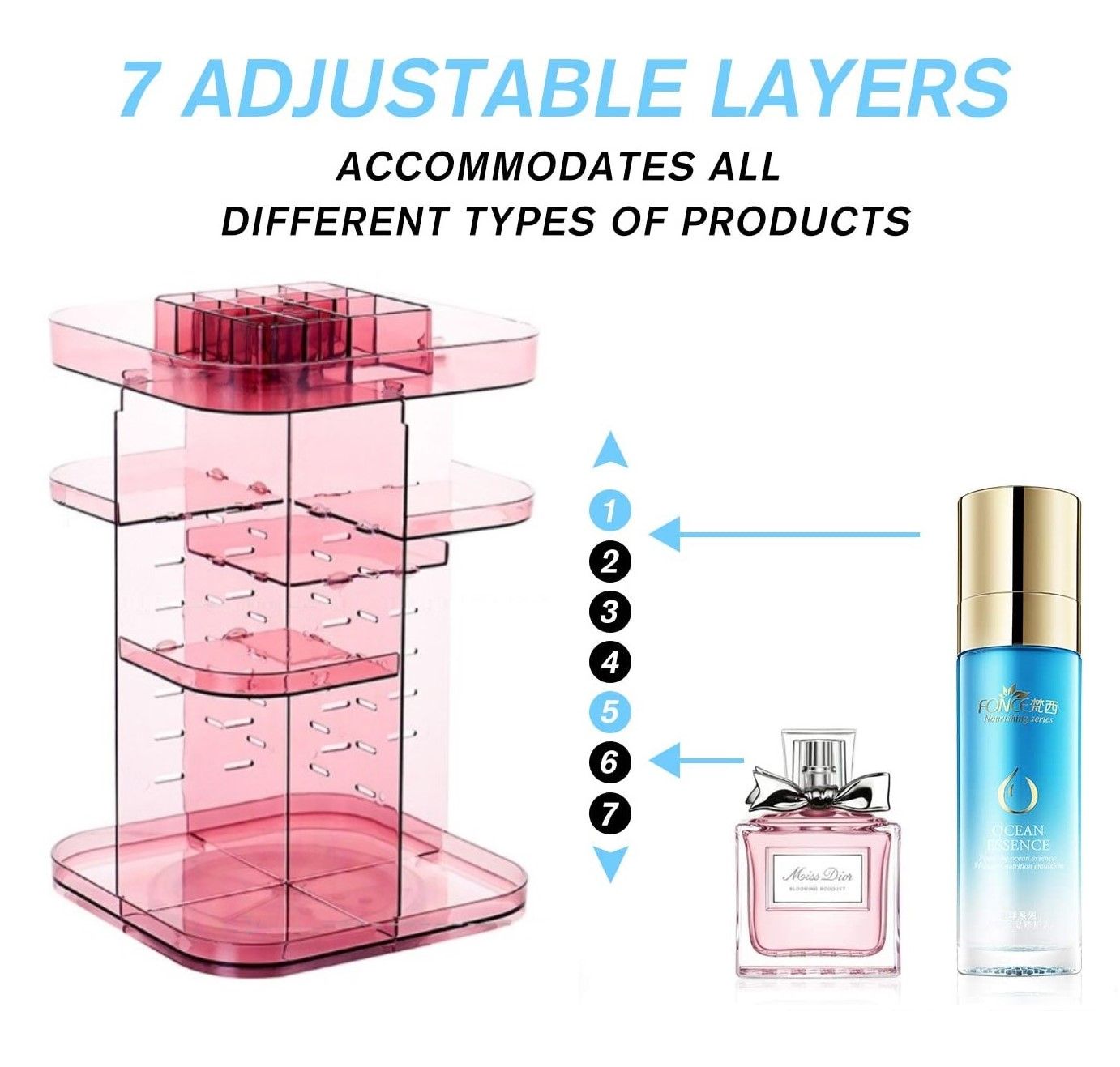 360 Rotating Large Capacity Makeup Organizer for Bedroom and Bathroom (Pink) Tristar Online