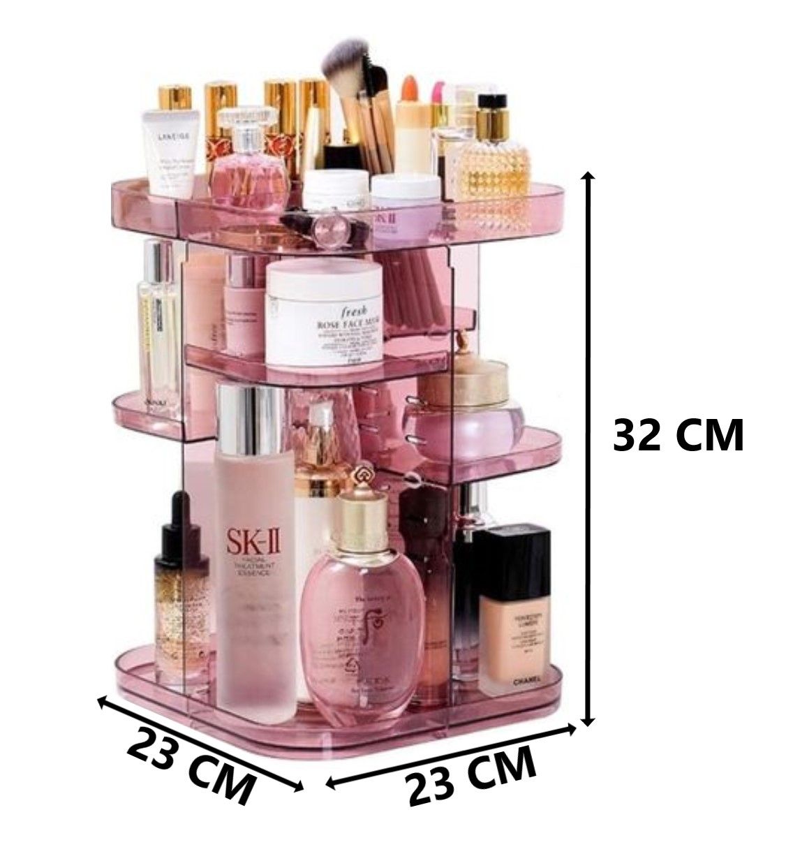 360 Rotating Large Capacity Makeup Organizer for Bedroom and Bathroom (Pink) Tristar Online