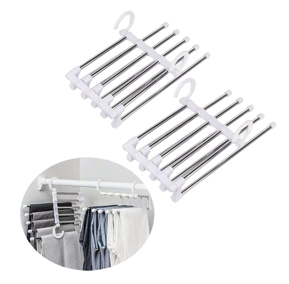 2 Pack Stainless Steel Adjustable 5 in 1 Pants Hangers Non-Slip Space Saving for Home Storage Tristar Online