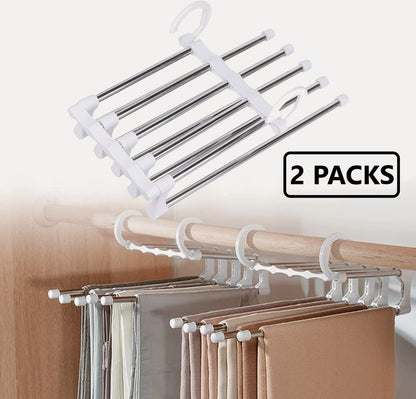 2 Pack Stainless Steel Adjustable 5 in 1 Pants Hangers Non-Slip Space Saving for Home Storage Tristar Online
