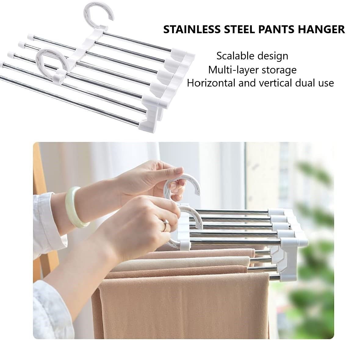 2 Pack Stainless Steel Adjustable 5 in 1 Pants Hangers Non-Slip Space Saving for Home Storage Tristar Online