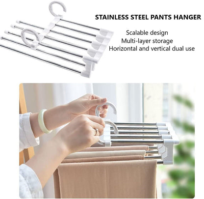 2 Pack Stainless Steel Adjustable 5 in 1 Pants Hangers Non-Slip Space Saving for Home Storage Tristar Online