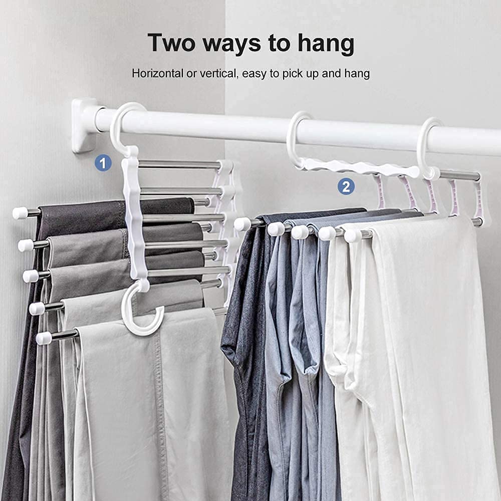 2 Pack Stainless Steel Adjustable 5 in 1 Pants Hangers Non-Slip Space Saving for Home Storage Tristar Online