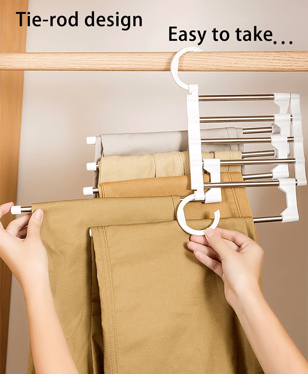 2 Pack Stainless Steel Adjustable 5 in 1 Pants Hangers Non-Slip Space Saving for Home Storage Tristar Online