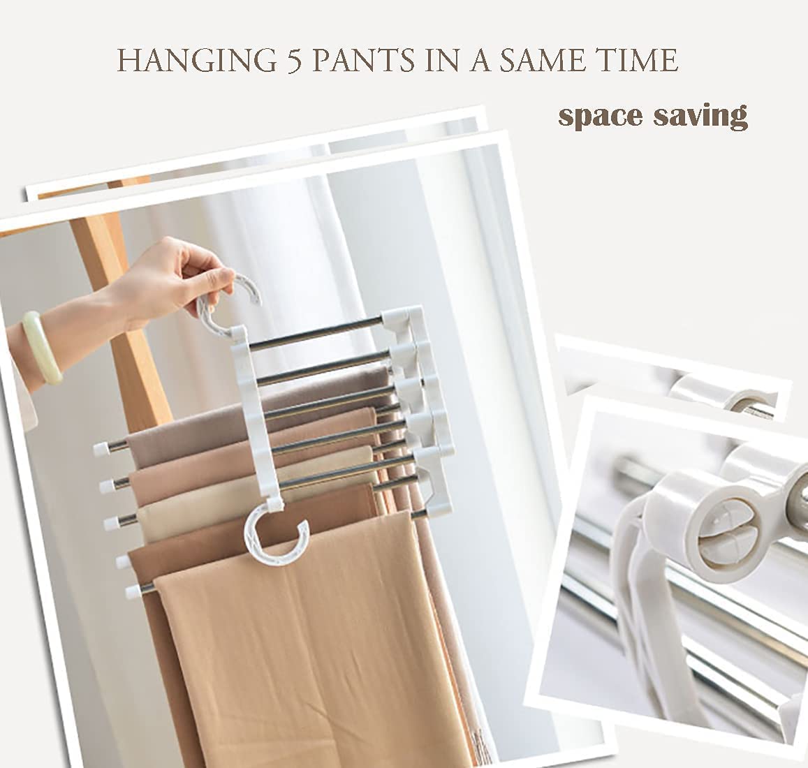 2 Pack Stainless Steel Adjustable 5 in 1 Pants Hangers Non-Slip Space Saving for Home Storage Tristar Online