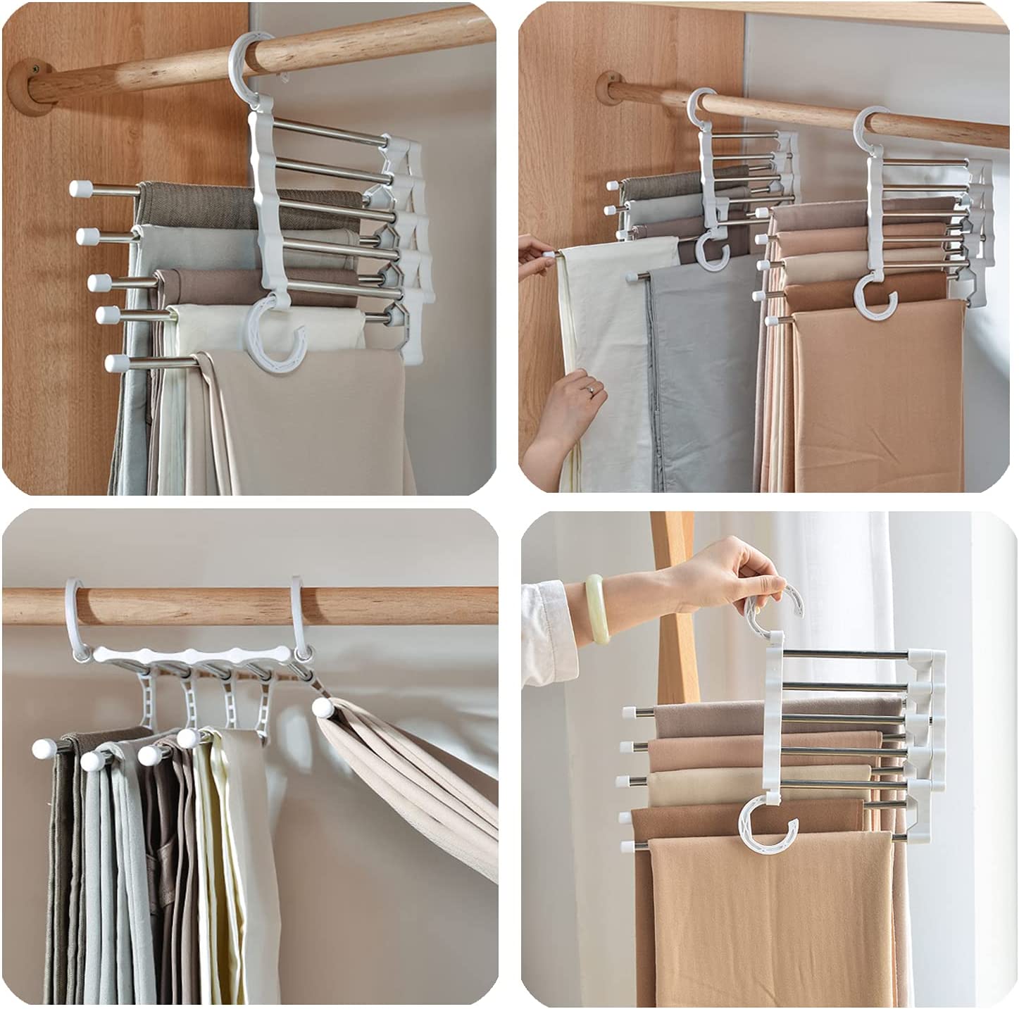 2 Pack Stainless Steel Adjustable 5 in 1 Pants Hangers Non-Slip Space Saving for Home Storage Tristar Online