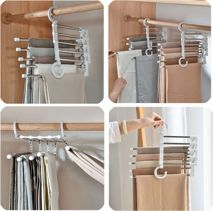 2 Pack Stainless Steel Adjustable 5 in 1 Pants Hangers Non-Slip Space Saving for Home Storage Tristar Online