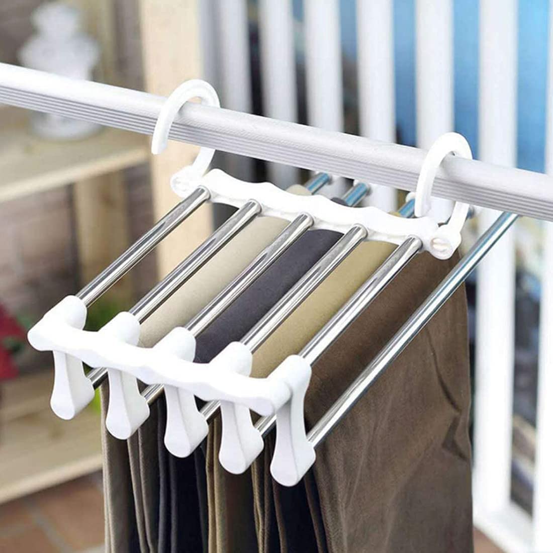 2 Pack Stainless Steel Adjustable 5 in 1 Pants Hangers Non-Slip Space Saving for Home Storage Tristar Online