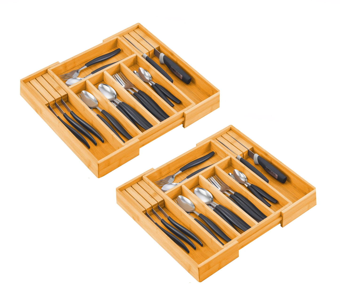 2 Pack Large Capacity Bamboo Expandable Drawer Organizer with Knife Block Holder for Home Kitchen Utensils Tristar Online