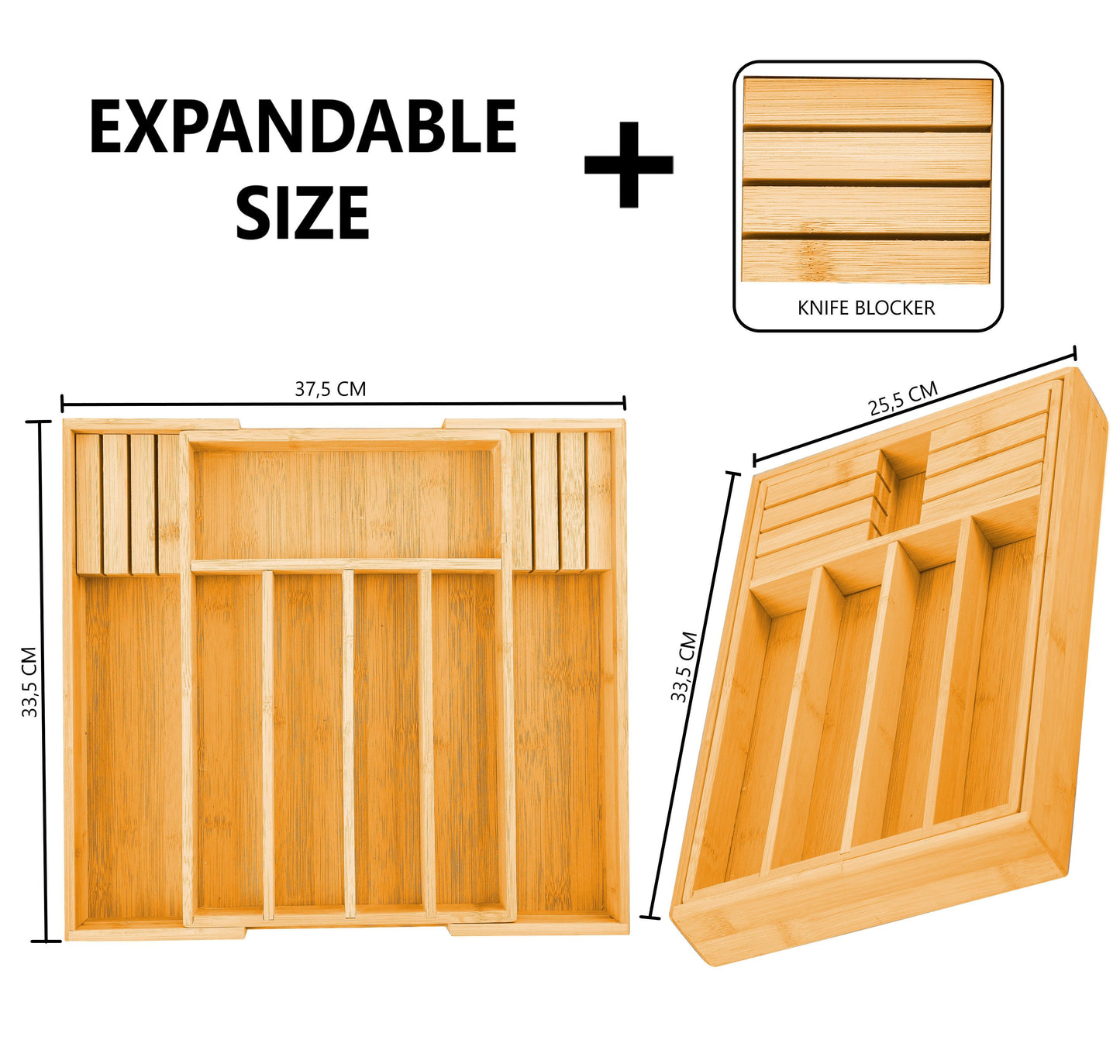 2 Pack Large Capacity Bamboo Expandable Drawer Organizer with Knife Block Holder for Home Kitchen Utensils Tristar Online