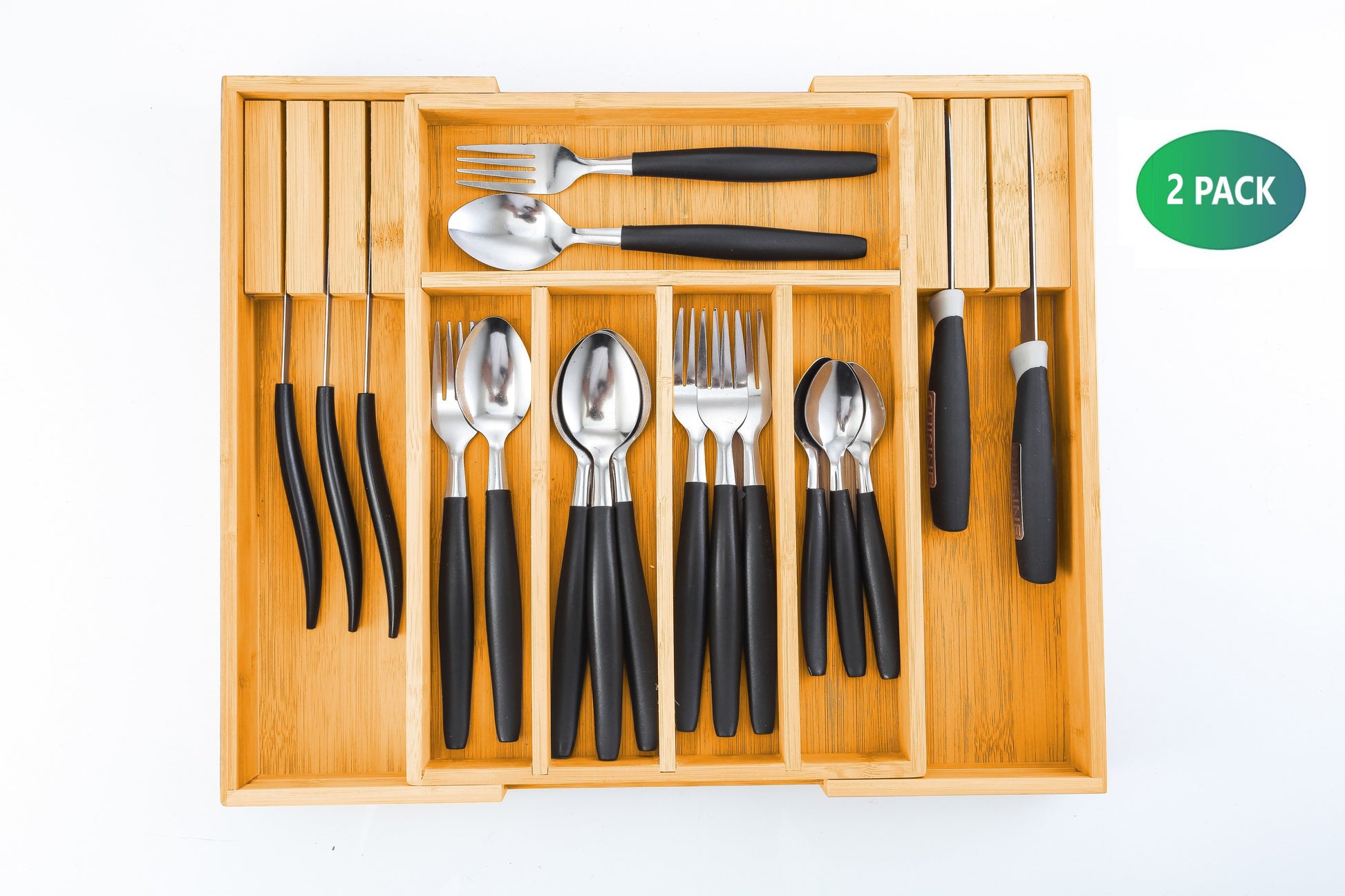 2 Pack Large Capacity Bamboo Expandable Drawer Organizer with Knife Block Holder for Home Kitchen Utensils Tristar Online