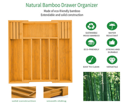 2 Pack Large Capacity Bamboo Expandable Drawer Organizer with Knife Block Holder for Home Kitchen Utensils Tristar Online