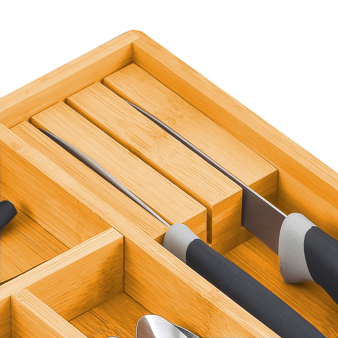 2 Pack Large Capacity Bamboo Expandable Drawer Organizer with Knife Block Holder for Home Kitchen Utensils Tristar Online
