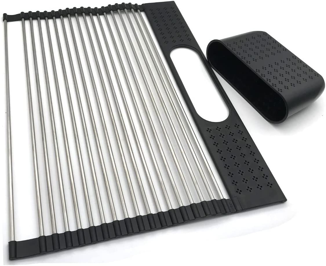 2 Pack Large Stainless Steel Roll Up Dish Drying Rack with Utensil Holder for Home Kitchen Tristar Online