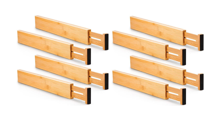 8 Pack Bamboo Adjustable Kitchen Drawer Dividers (Large, 44-55 cm) Tristar Online