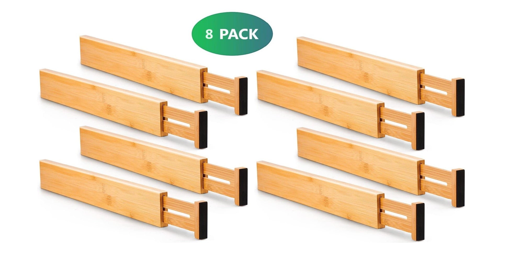 8 Pack Bamboo Adjustable Kitchen Drawer Dividers (Large, 44-55 cm) Tristar Online