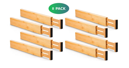 8 Pack Bamboo Adjustable Kitchen Drawer Dividers (Large, 44-55 cm) Tristar Online