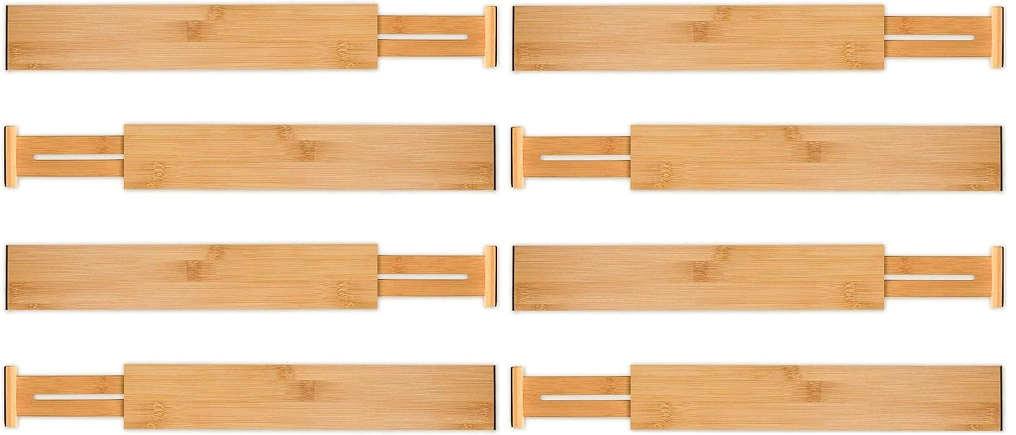 8 Pack Bamboo Adjustable Kitchen Drawer Dividers (Large, 44-55 cm) Tristar Online