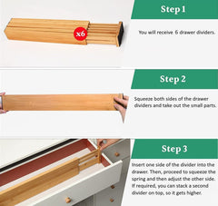 12 Pack Bamboo Adjustable Kitchen Drawer Dividers (Large, 44-55 cm) Tristar Online