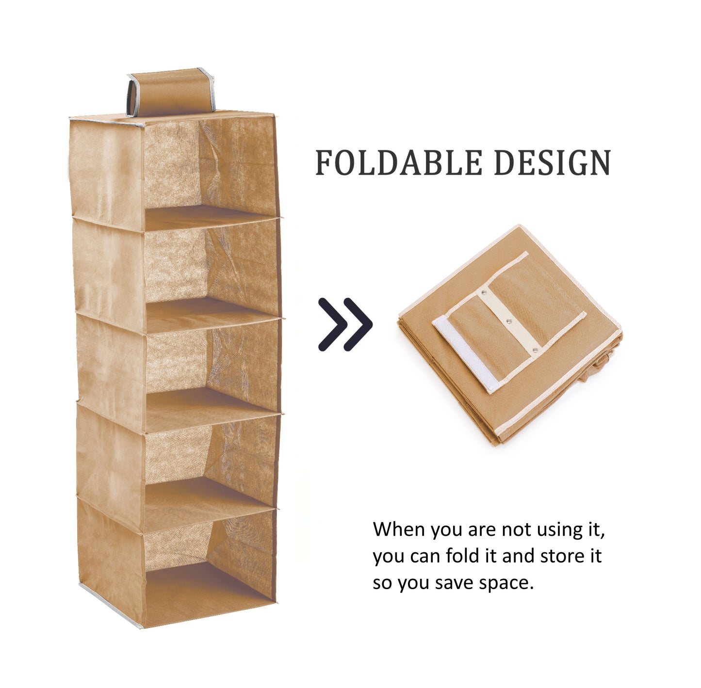 3 Pack 5-Tier Shelf Hanging Closet Organizer and Storage for Clothes (Beige) Tristar Online