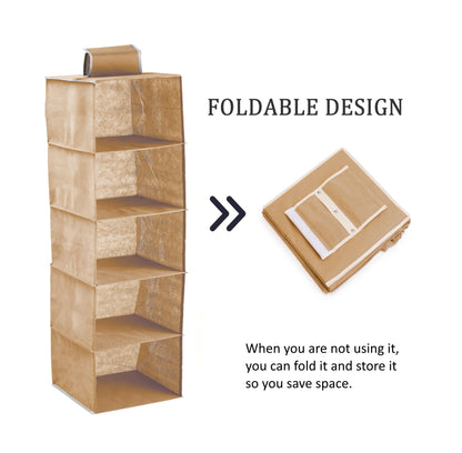 3 Pack 5-Tier Shelf Hanging Closet Organizer and Storage for Clothes (Beige) Tristar Online