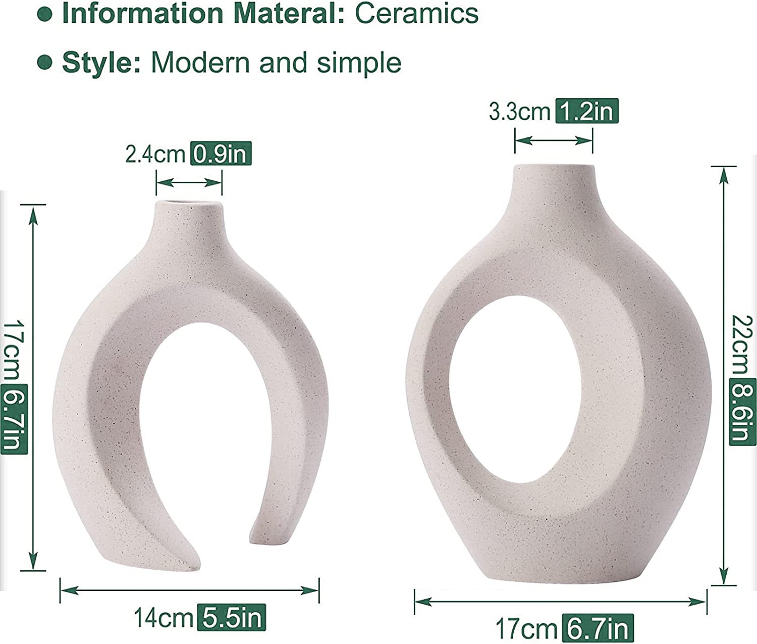 Ceramic Set of 2 Creative White Vases for Home Decor Tristar Online