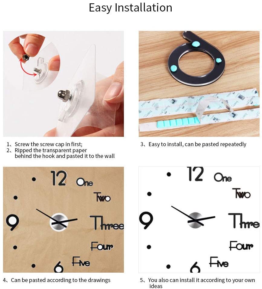 DIY Wall Clock Modern Frameless Large 3D Wall Watch Giant Roman Numerals for Home Living Room and Bedroom (Small) Tristar Online