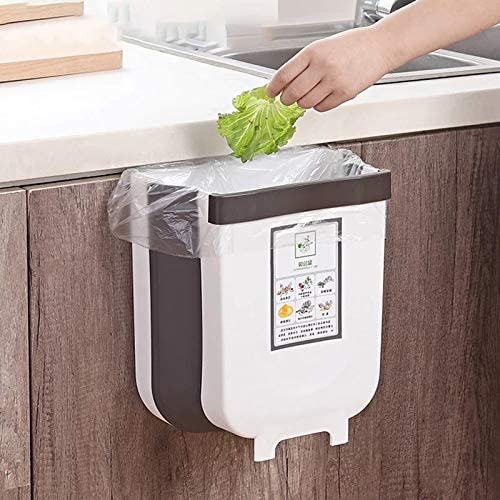 Hanging Trash Can Collapsible Small Garbage Waste Bin for Kitchen Cabinet Door (White) Tristar Online