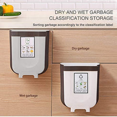 Hanging Trash Can Collapsible Small Garbage Waste Bin for Kitchen Cabinet Door (Grey) Tristar Online